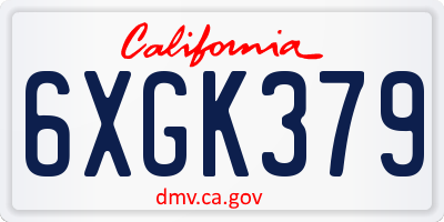 CA license plate 6XGK379
