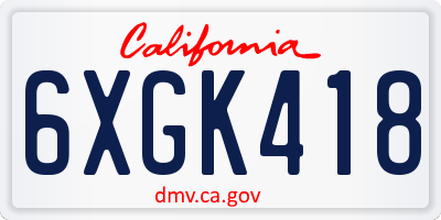 CA license plate 6XGK418