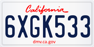 CA license plate 6XGK533