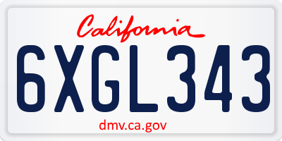 CA license plate 6XGL343