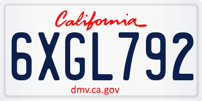 CA license plate 6XGL792