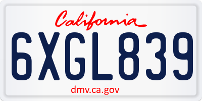 CA license plate 6XGL839