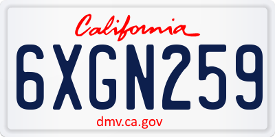 CA license plate 6XGN259