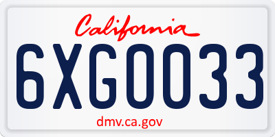 CA license plate 6XGO033