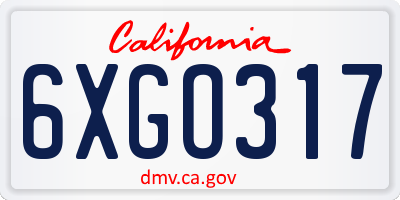 CA license plate 6XGO317
