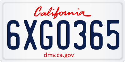 CA license plate 6XGO365