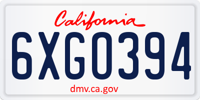CA license plate 6XGO394