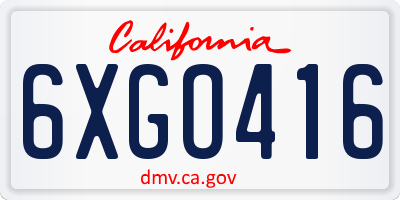 CA license plate 6XGO416