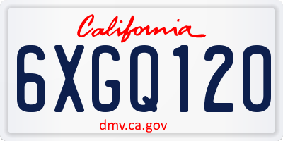 CA license plate 6XGQ120