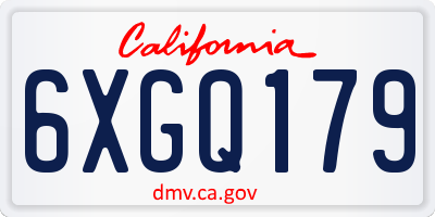 CA license plate 6XGQ179