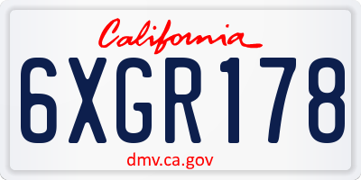 CA license plate 6XGR178
