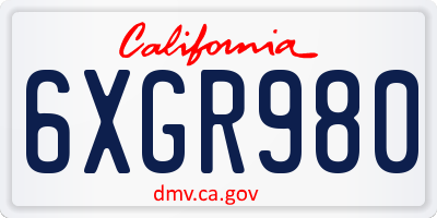 CA license plate 6XGR980