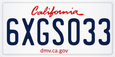 CA license plate 6XGS033