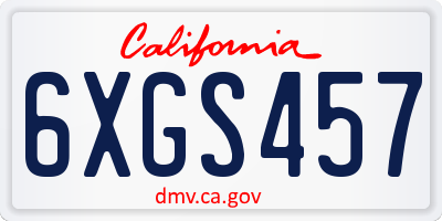 CA license plate 6XGS457