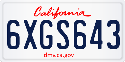 CA license plate 6XGS643