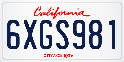 CA license plate 6XGS981