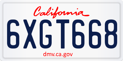 CA license plate 6XGT668