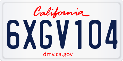 CA license plate 6XGV104