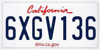 CA license plate 6XGV136
