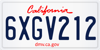 CA license plate 6XGV212