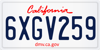 CA license plate 6XGV259