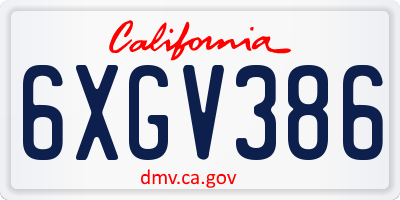 CA license plate 6XGV386