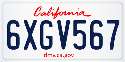 CA license plate 6XGV567