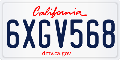 CA license plate 6XGV568