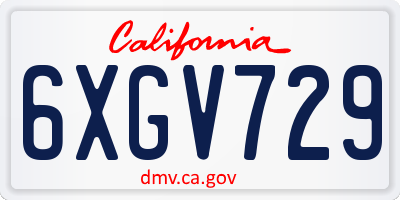 CA license plate 6XGV729