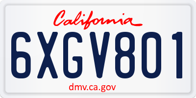 CA license plate 6XGV801
