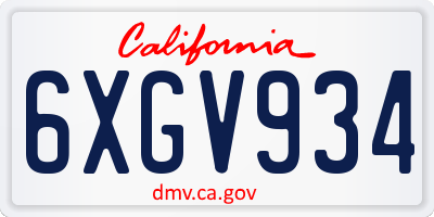 CA license plate 6XGV934