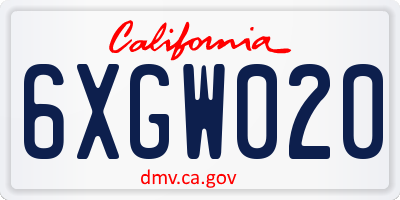 CA license plate 6XGW020