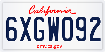 CA license plate 6XGW092