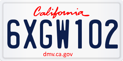 CA license plate 6XGW102