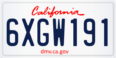 CA license plate 6XGW191