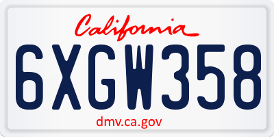 CA license plate 6XGW358