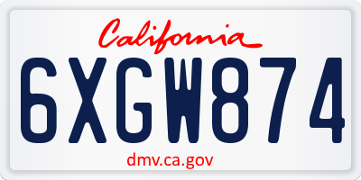 CA license plate 6XGW874