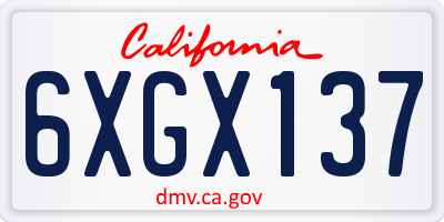 CA license plate 6XGX137