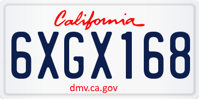 CA license plate 6XGX168