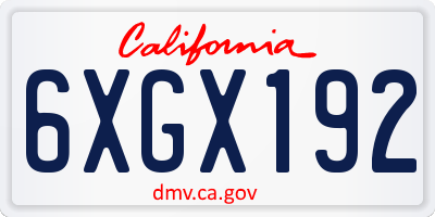 CA license plate 6XGX192