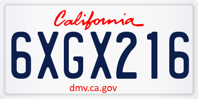 CA license plate 6XGX216