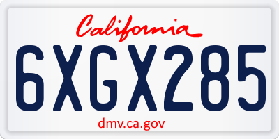 CA license plate 6XGX285