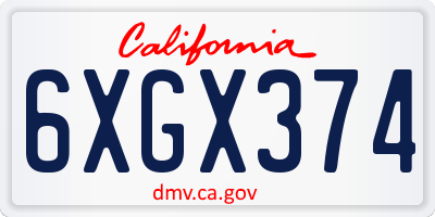 CA license plate 6XGX374