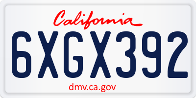 CA license plate 6XGX392