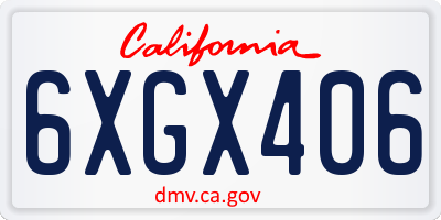 CA license plate 6XGX406