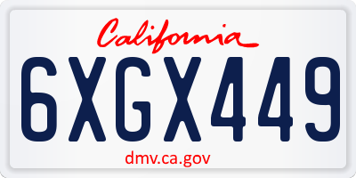 CA license plate 6XGX449