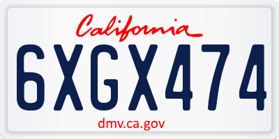 CA license plate 6XGX474