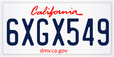 CA license plate 6XGX549