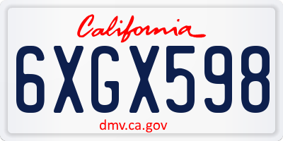 CA license plate 6XGX598