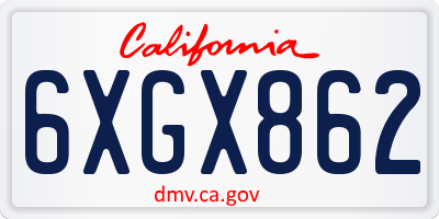 CA license plate 6XGX862